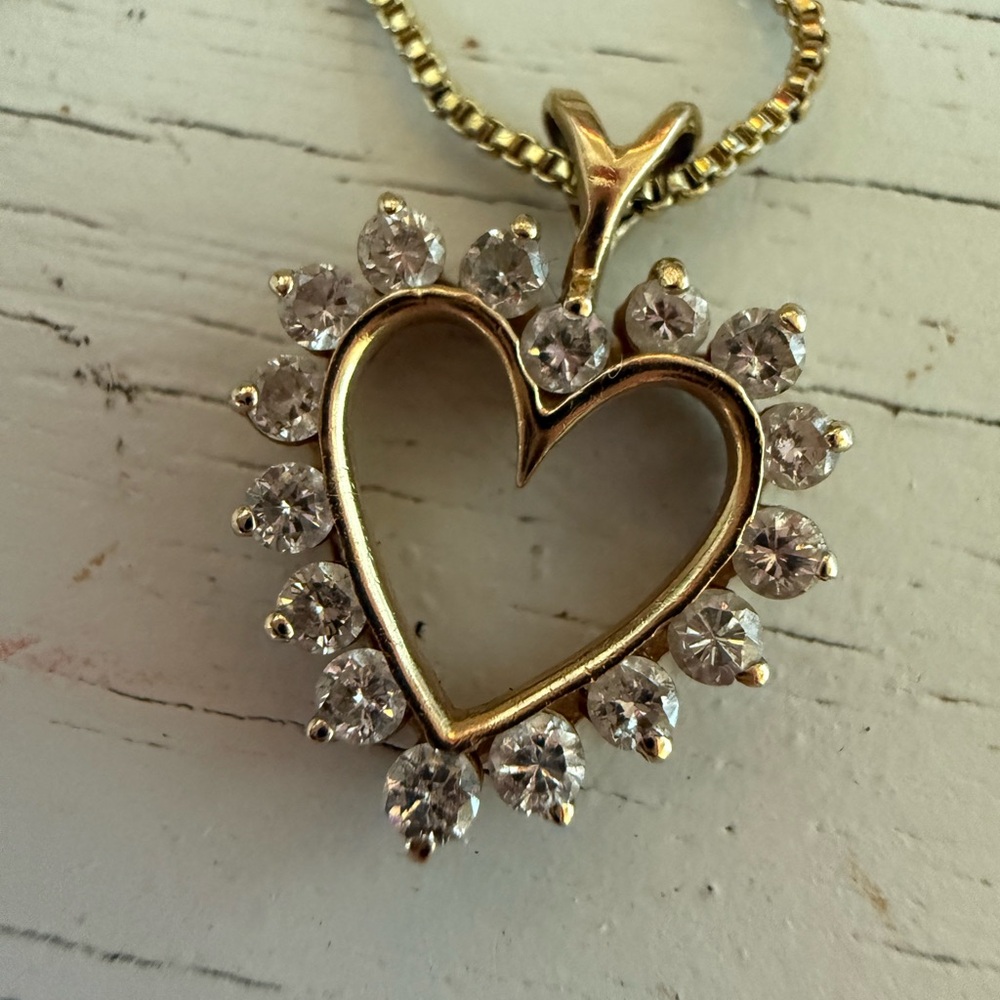 Gold Heart Pendant with natural diamonds. 14K gold